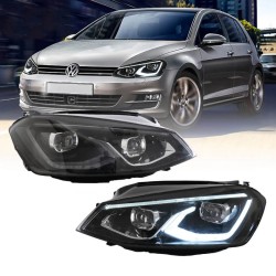 Μπροστινά Φανάρια Set Για Vw Golf VΙI (7) 12-17 Mk8 Golf Look Dynamic Start DRL & Φλας Μαύρα Full Led Με Μοτέρ VLand
