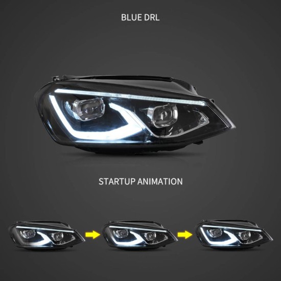 Μπροστινά Φανάρια Set Για Vw Golf VΙI (7) 12-17 Mk8 Golf Look Dynamic Start DRL & Φλας Μαύρα Full Led Με Μοτέρ VLand