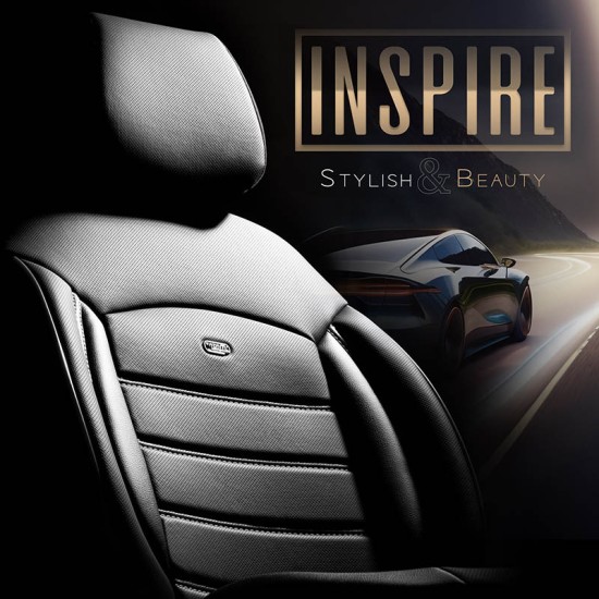 Καλύμματα Αυτοκινήτου Otom Inspire Design Universal Full Δερματίνη Σετ Εμπρός / Πίσω 11 Τεμαχίων Μαύρο Με Γκρι Ραφή INS-3502