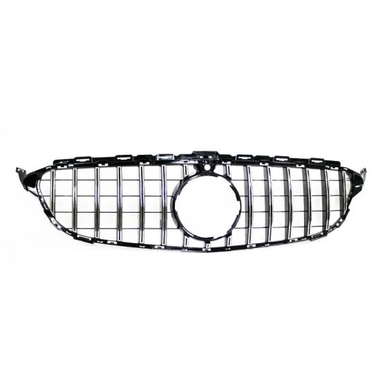 Μάσκα Για Mercedes-Benz C-Class W205 14-18 GT Amg Panamericana Look 360° Με 14 Γραμμές Μαύρο/Χρώμιο 1 Τεμάχιο