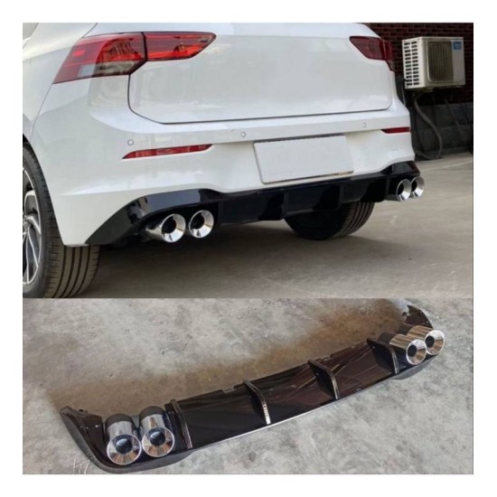 Diffuser Πίσω Προφυλακτήρα Για VW Golf VIII (8) 2019+ R-Look Με Διακοσμητικές Απολήξεις Για Life Style & Impression Έκδοση Προφυλακτήρα Γυαλιστερό Μαύρο Από Abs Πλαστικό