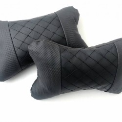 Μαξιλαράκια Αυχένα Αυτοκινήτου Από Δερματίνη Μαύρα Με Μαύρη Ραφή 2 Τεμάχια