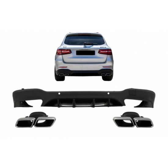 Diffuser Πίσω Προφυλακτήρα Για Mercedes-Benz GLC SUV X253 2015-2019 GLC63 Amg Look Για Amg Sport Line Προφυλακτήρες Σετ Με Μπούκες Χρωμίου