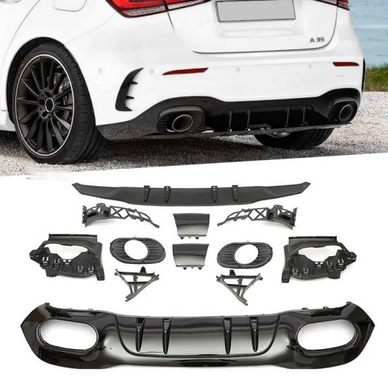 Diffuser Πίσω Προφυλακτήρα Για Mercedes-Benz A-Class W177 18-23 Hatchback Amg 35 Look