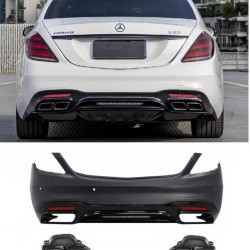 Πισινός Προφυλακτήρας Για Mercedes-Benz S-Class W222 Facelift 17-20 Amg S63 Look Black Edition Με Μαύρες Μπούκες