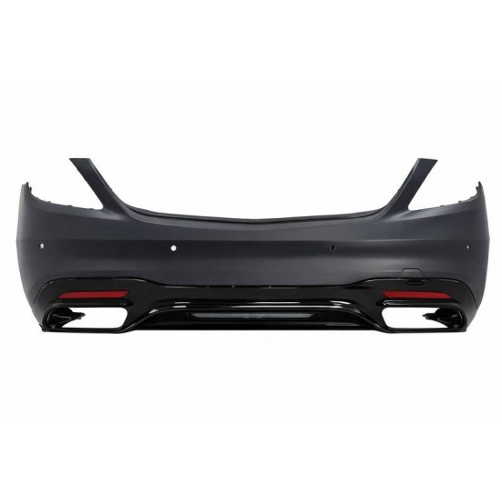 Πισινός Προφυλακτήρας Για Mercedes-Benz S-Class W222 Facelift 17-20 Amg S63 Look Black Edition Με Μαύρες Μπούκες