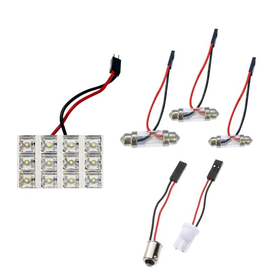 Led Πλαφονιέρας 12 Led 12volt Με 5 Αντάπτορες Λευκό 1 Τεμάχιο