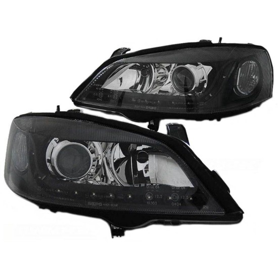 Μπροστινά Φανάρια Set Για Opel Astra G 97-04 DRL Μαύρα H7/H7 Depo