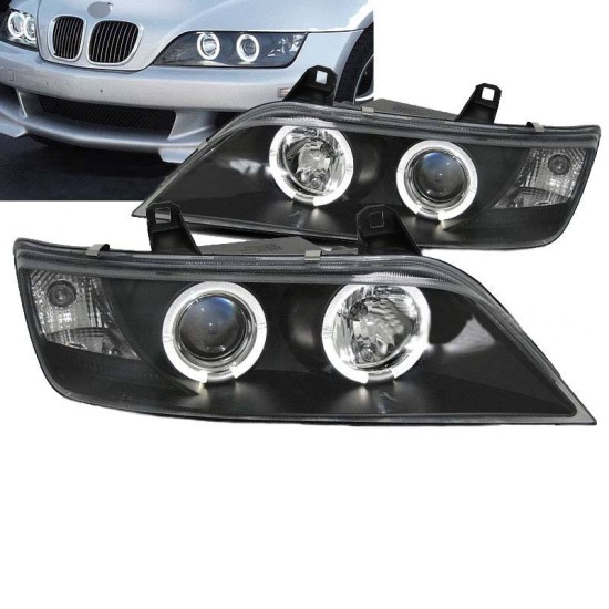 Μπροστινά Φανάρια Set Για Bmw Z3 95-02 Angel Eyes Black H1/H1 Sonar