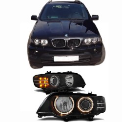 Μπροστινά Φανάρια Set Για Bmw X5 E53 99-03 Angel Eyes & Led Φλας Μαύρα H7/H7 Depo Μπροστινά Φανάρια Set Για Bmw X5 E53 99-03 Angel Eyes & Led Φλας Μαύρα H7/H7 Depo