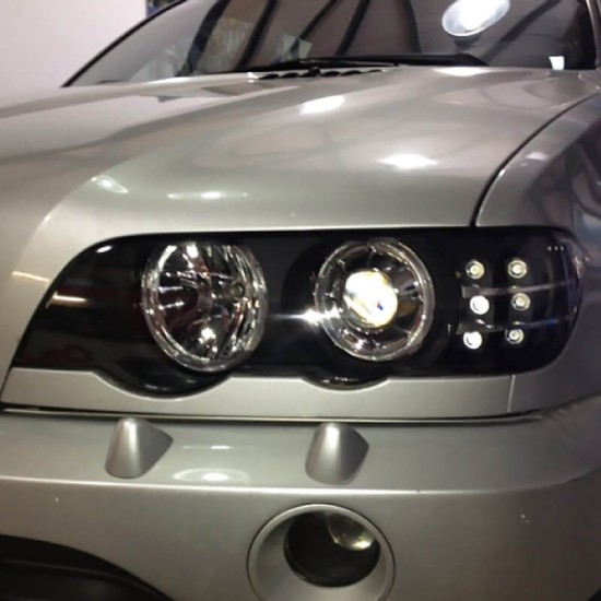 Μπροστινά Φανάρια Set Για Bmw X5 E53 99-03 Angel Eyes & Led Φλας Μαύρα H7/H7 Depo