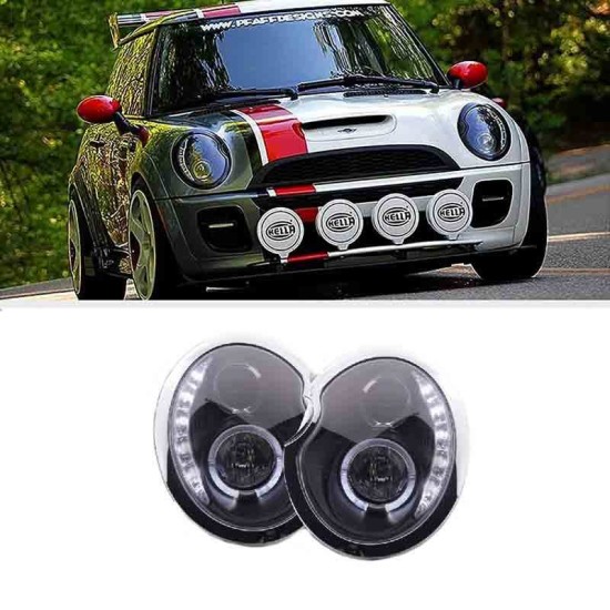 Μπροστινά Φανάρια Set Για Mini Cooper (R50/52/53) 01-06 DRL Μαύρα H1/H1 Με Μοτέρ Sonarr