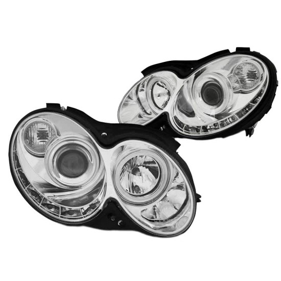 Μπροστινά Φανάρια Set Για Mercedes-Benz CLK W209 03-10 Projectors Χρωμίου H7/H1 Με Ρυθμιστή Αέρος Sonar