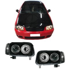 Μπροστινά Φανάρια Set Για Vw Polo 6N2 99-01 Angel Eyes Μαύρα H7/H7 Depo Μπροστινά Φανάρια Set Για Vw Polo 6N2 99-01 Angel Eyes Μαύρα H7/H7 Depo