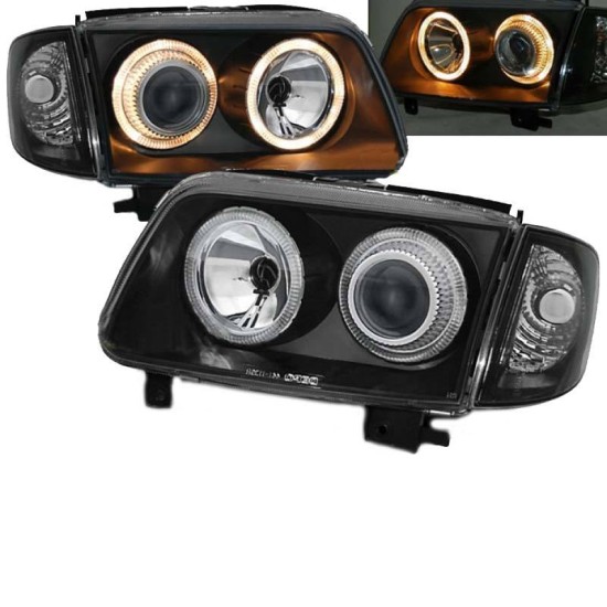Μπροστινά Φανάρια Set Για Vw Polo 6N2 99-01 Angel Eyes Μαύρα H7/H7 Depo