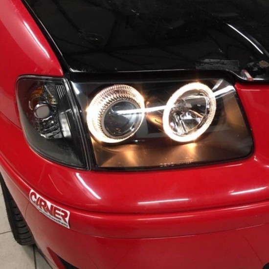Μπροστινά Φανάρια Set Για Vw Polo 6N2 99-01 Angel Eyes Μαύρα H7/H7 Depo