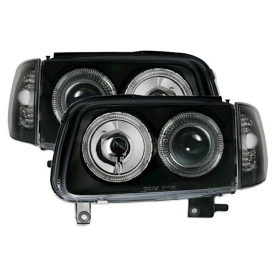 Μπροστινά Φανάρια Set Για Vw Polo 6N2 99-01 Angel Eyes Μαύρα H7/H7 Depo