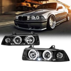 Μπροστινά Φανάρια Set Για Bmw 3 E36 90-99 Coupe / Cabrio Angel Eyes & Led Μαύρα H1/H1 Sonar