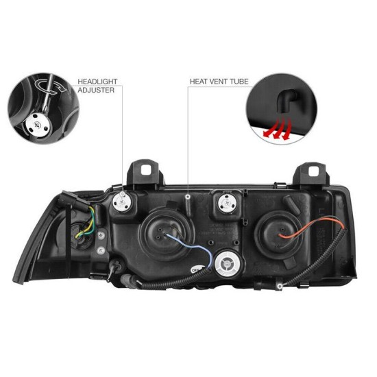 Μπροστινά Φανάρια Set Για Bmw 3 E36 90-99 Coupe / Cabrio Angel Eyes & Led Μαύρα H1/H1 Sonar
