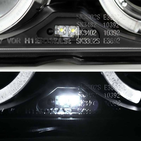 Μπροστινά Φανάρια Set Για Bmw 3 E36 90-99 Coupe / Cabrio Angel Eyes & Led Μαύρα H1/H1 Sonar