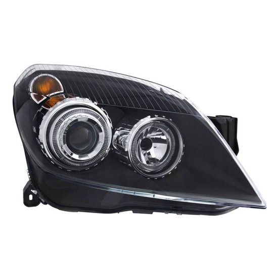Μπροστινά Φανάρια Set Για Opel Astra H 04-09 Angel Eyes Μαύρα H7/H7 Με Μοτέρ Depo