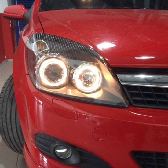 Μπροστινά Φανάρια Set Για Opel Astra H 04-09 Angel Eyes Μαύρα H7/H7 Με Μοτέρ Depo