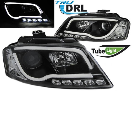 Μπροστινά Φανάρια Set Για Audi A3 8P 08-12 TRU DRL & Led Tube Μαύρα H7/H1 Sonar