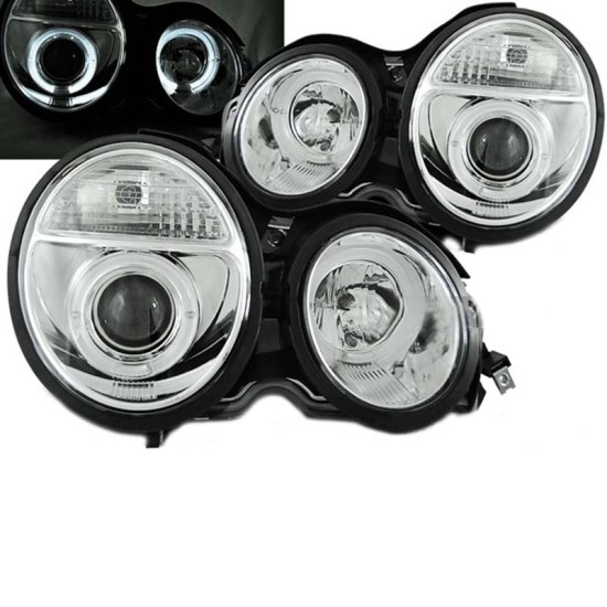 Μπροστινά Φανάρια Set Για Mercedes-Benz E-Class W210 95-99 Angel Eyes Χρωμίου H7/H1 Manual Sonar