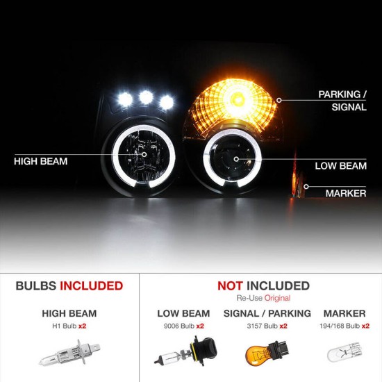 Μπροστινά Φανάρια Set Για Jeep Grand Cherokee 05-08 WK Angel Eyes & Led Μαύρα HB4/H1 Manual Sonar