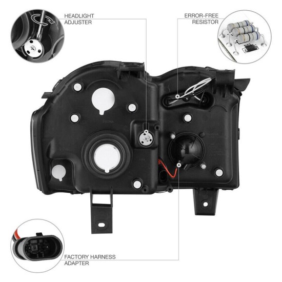 Μπροστινά Φανάρια Set Για Jeep Grand Cherokee 05-08 WK Angel Eyes & Led Μαύρα HB4/H1 Manual Sonar