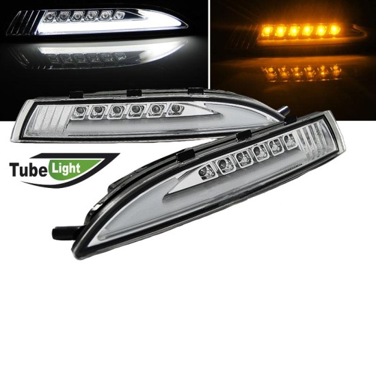 Μπροστινά Φλας Για Vw Scirroco 08-14 Led Tube & DRL Χρώμιο 2 Τεμάχια Reliable Auto Parts