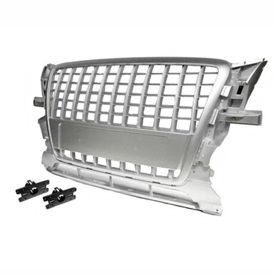 Μάσκα Για Audi Q5 8R 08-12 Χωρίς Σήμα Ασημί Με Κάθετες Γρίλιες 1 Τεμάχιο