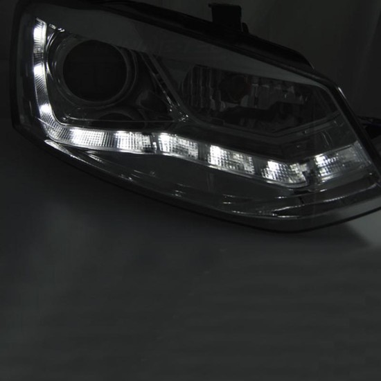 Μπροστινά Φανάρια Set Για Vw Polo 6R/ 6C 09-17 DRL Χρωμίου H9 Με Μοτέρ JunYan