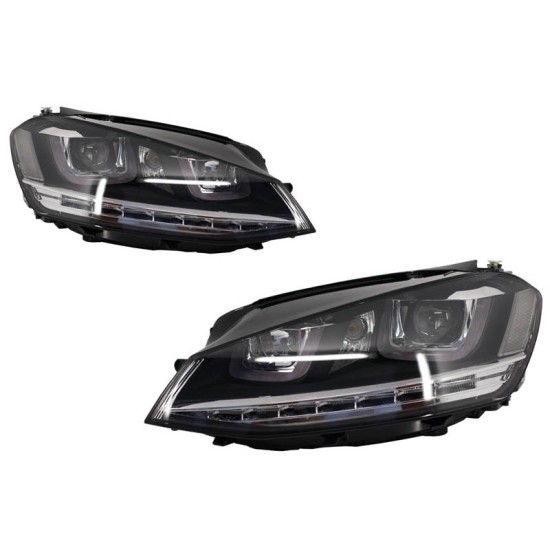 Μπροστινά Φανάρια Set Για Vw Golf VII (7) 12-17 U-Type DRL & Led Φλας Dynamic GTI R-Line Look Μαύρα H7/H7 Με Μοτέρ Carner