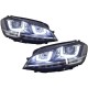 Μπροστινά Φανάρια Set Για Vw Golf VII (7) 12-17 U-Type DRL & Led Φλας Dynamic GTI R-Line Look Μαύρα H7/H7 Με Μοτέρ Carner