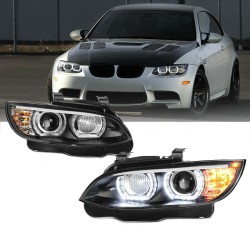 Μπροστινά Φανάρια Set Για Bmw 3 E92 / E93 06-10 U-LED 3D Angel Eyes Μαύρα Xenon D1S Sonar