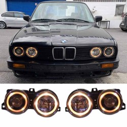 Μπροστινά Φανάρια Set Για Bmw 3 E30 82-94 Angel Eyes Μαύρα H1/H1 Manual Carner