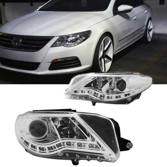 Μπροστινά Φανάρια Set Για Vw Passat CC 08-12 DRL Χρωμίου H7/H7/H7 Με Μοτέρ Depo