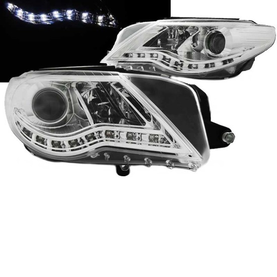 Μπροστινά Φανάρια Set Για Vw Passat CC 08-12 DRL Χρωμίου H7/H7/H7 Με Μοτέρ Depo