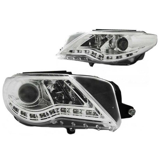 Μπροστινά Φανάρια Set Για Vw Passat CC 08-12 DRL Χρωμίου H7/H7/H7 Με Μοτέρ Depo