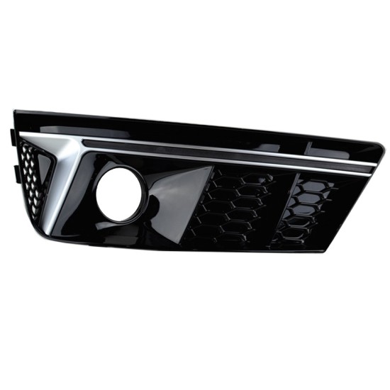 Δίχτυ Προφυλακτήρα Εμπρός Πλαινό Για Audi A4 B9 16-18 RS4 Look Γυαλιστερό Μαύρο / Ασημί Αριστερό & Δεξί 2 Τεμάχια