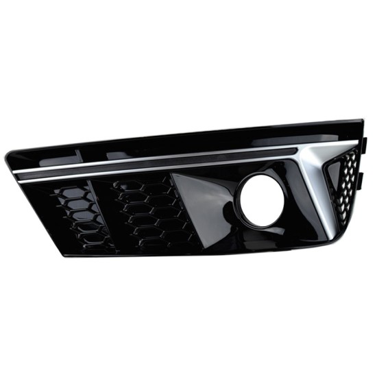 Δίχτυ Προφυλακτήρα Εμπρός Πλαινό Για Audi A4 B9 16-18 RS4 Look Γυαλιστερό Μαύρο / Ασημί Αριστερό & Δεξί 2 Τεμάχια