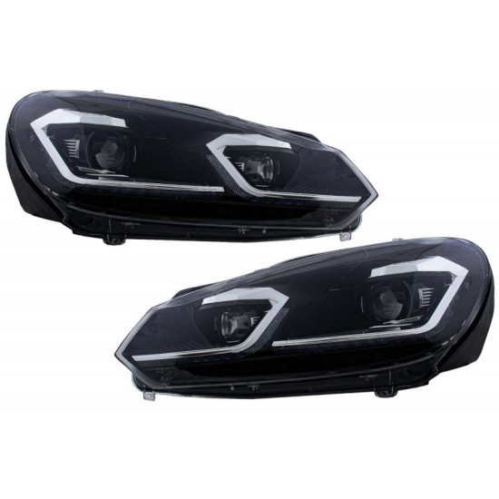 Μπροστινά Φανάρια Set Για Vw Golf VI (6) 08-12 DRL & Led Signal Dynamic Look Golf 7,5 Μαύρα Με ασημί Γραμμή H7 Με Μοτέρ Carner