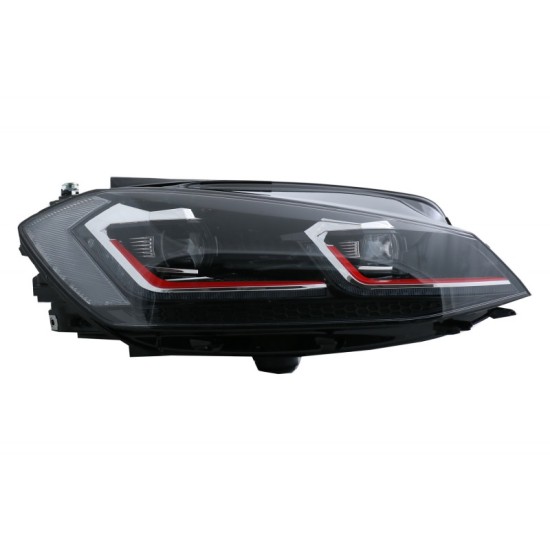 Μπροστινά Φανάρια Set Για Vw Golf 7.5 17-19 Facelift DRL & Dynamic Signal Μαύρα Με Κόκκινη Γραμμή GTI Look H7 Με Μοτέρ Carner
