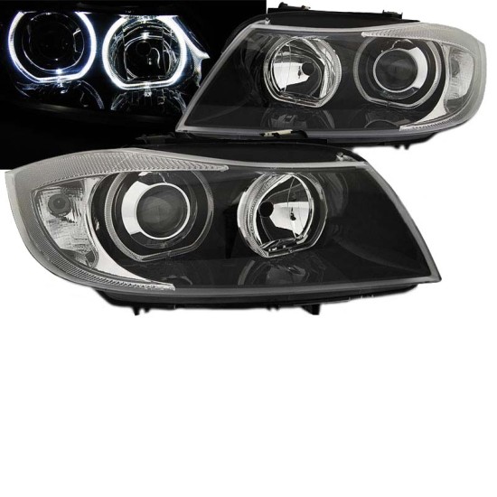 Μπροστινά Φανάρια Set Για Bmw 3 E90 / E91 05-11 Angel Eyes Led Μαύρα H7/H7 Depo