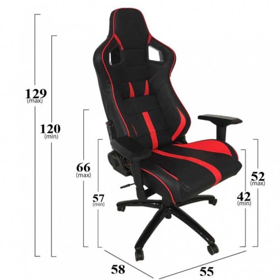 Κάθισμα Bucket RS Avalon Gaming Chair Δερματίνη Μαύρο Με Κόκκινες Ραφές Καπιτονέ 1 Τεμάχιο Carner 2046