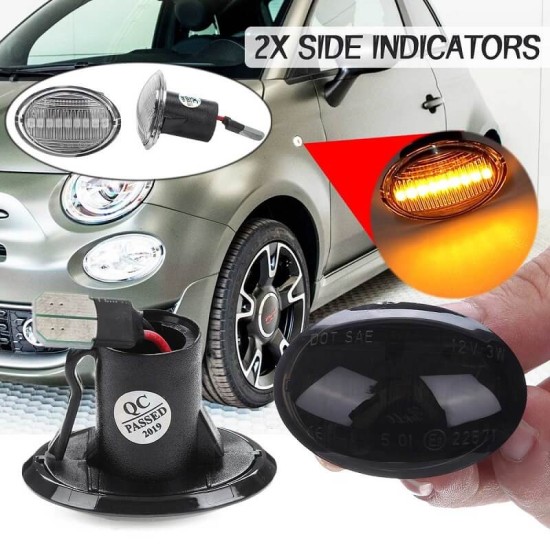 Πλαϊνά Φλας Φτερού Για Fiat 500 07-15 & 15+ / Lancia Y 03-11 / Lybra 99-05 Led Dynamic  Φιμέ 2 Τεμάχια