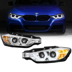 Μπροστινά Φανάρια Set Για Bmw 3 F30 / F31 11-15 3D Angel Eyes Χρωμίου H7/H7 Με Μοτέρ Sonar