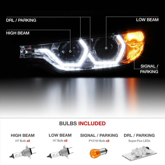 Μπροστινά Φανάρια Set Για Bmw 3 F30 / F31 11-15 3D Angel Eyes Χρωμίου H7/H7 Με Μοτέρ Sonar