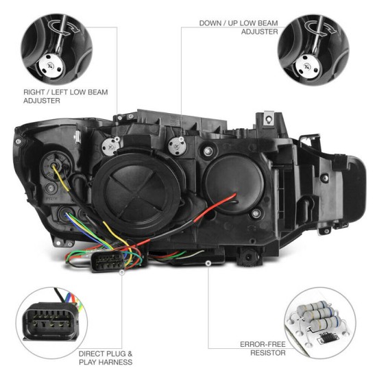 Μπροστινά Φανάρια Set Για Bmw 3 F30 / F31 11-15 3D Angel Eyes Χρωμίου H7/H7 Με Μοτέρ Sonar